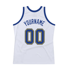Load image into Gallery viewer, Custom White Royal-Gold Authentic Throwback Basketball Jersey
