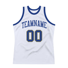 Load image into Gallery viewer, Custom White Royal-Gold Authentic Throwback Basketball Jersey
