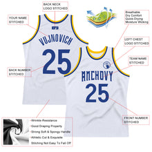 Load image into Gallery viewer, Custom White Royal-Gold Authentic Throwback Basketball Jersey
