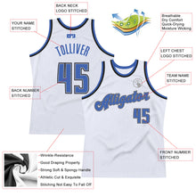 Load image into Gallery viewer, Custom White Blue-Black Authentic Throwback Basketball Jersey
