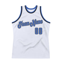 Load image into Gallery viewer, Custom White Blue-Black Authentic Throwback Basketball Jersey
