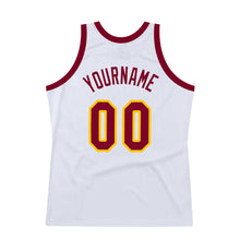Load image into Gallery viewer, Custom White Maroon-Gold Authentic Throwback Basketball Jersey
