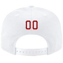 Load image into Gallery viewer, Custom White Red-Black Stitched Adjustable Snapback Hat
