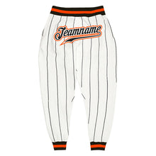 Load image into Gallery viewer, Custom White Black Pinstripe Black-Orange Sports Pants
