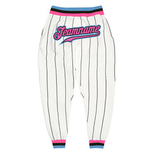 Load image into Gallery viewer, Custom White Black Pinstripe Pink-Light Blue Sports Pants
