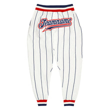 Load image into Gallery viewer, Custom White Navy Pinstripe Navy-Red Sports Pants
