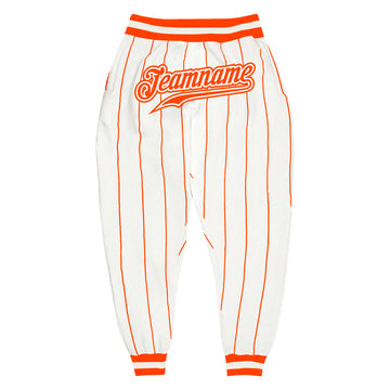 Custom White Orange Pinstripe Orange-White Sports Pants